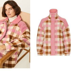 Varley Pink and Brown Checkered Bomber Jacket